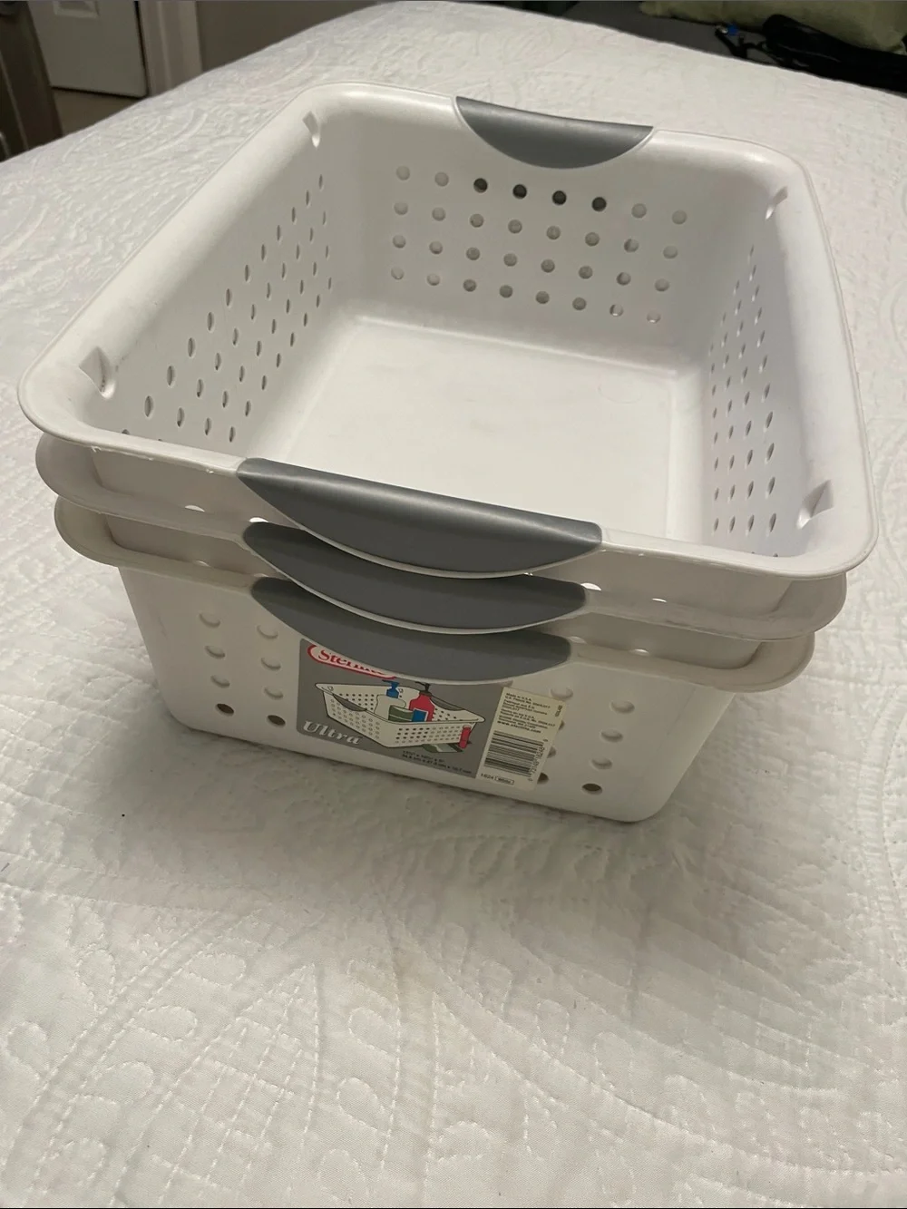Set of 3 Sterilite Ultra White Strong Plastic Storage Organizers Baskets Bins